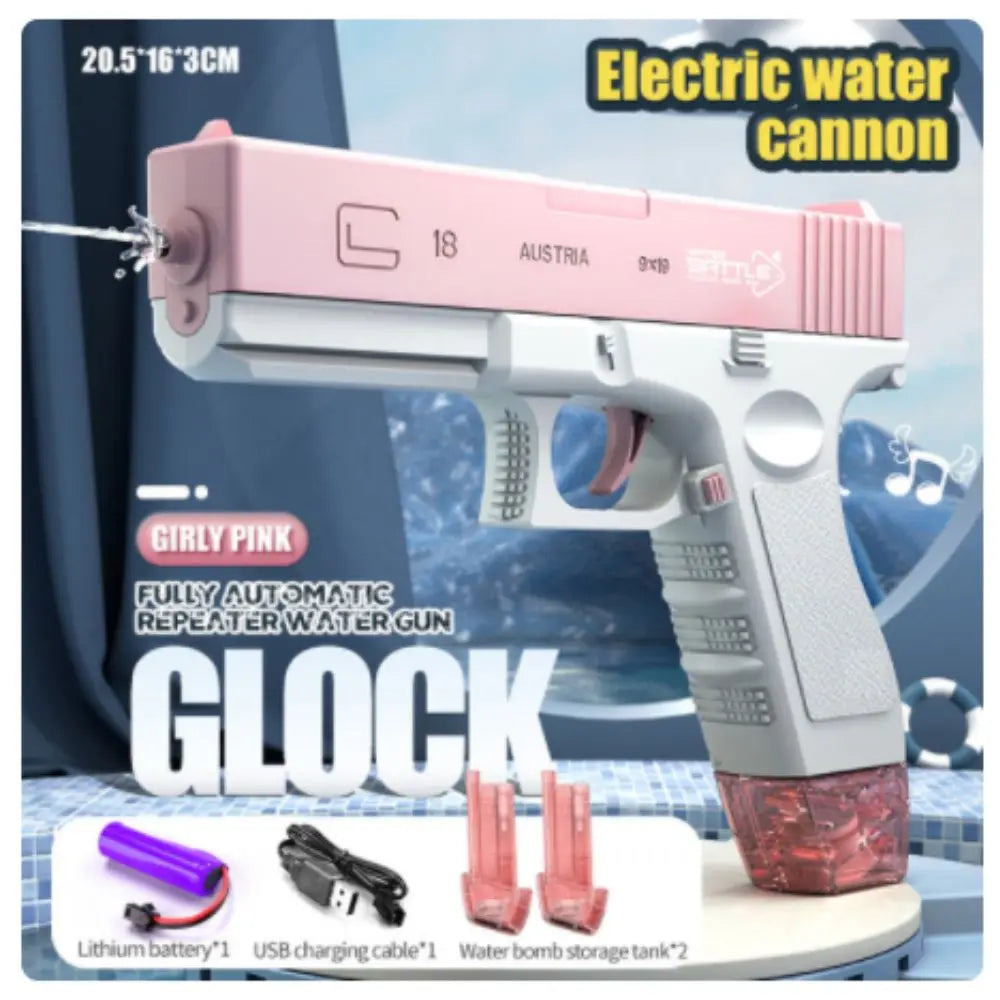 2025 New Water Gun Electric Glock Pistol Shooting Toy Full Automatic Summer Water Beach Toy for Kids Boys Girls Adults