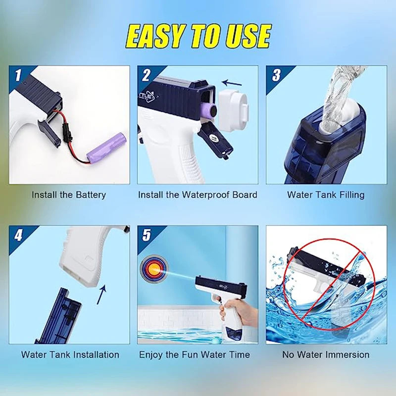2025 New Water Gun Electric Glock Pistol Shooting Toy Full Automatic Summer Water Beach Toy for Kids Boys Girls Adults